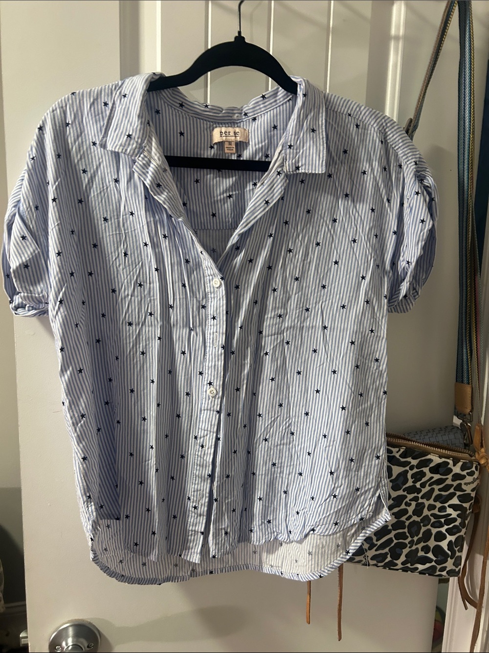 Per Se Light Blue & White Striped Shirt with Navy Star Print